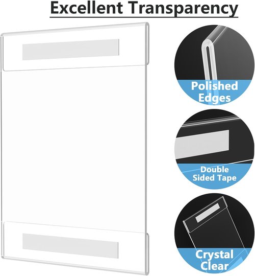 MaxGear Acrylic Sign Holder 8.5 x 11 Wall Mount Clear Plastic Sign Holders with Double Sided Tape, Paper Poster Door Document Flyer Acrylic Wall Frame for Office, Home, Store, Restaurant, 2 Pack