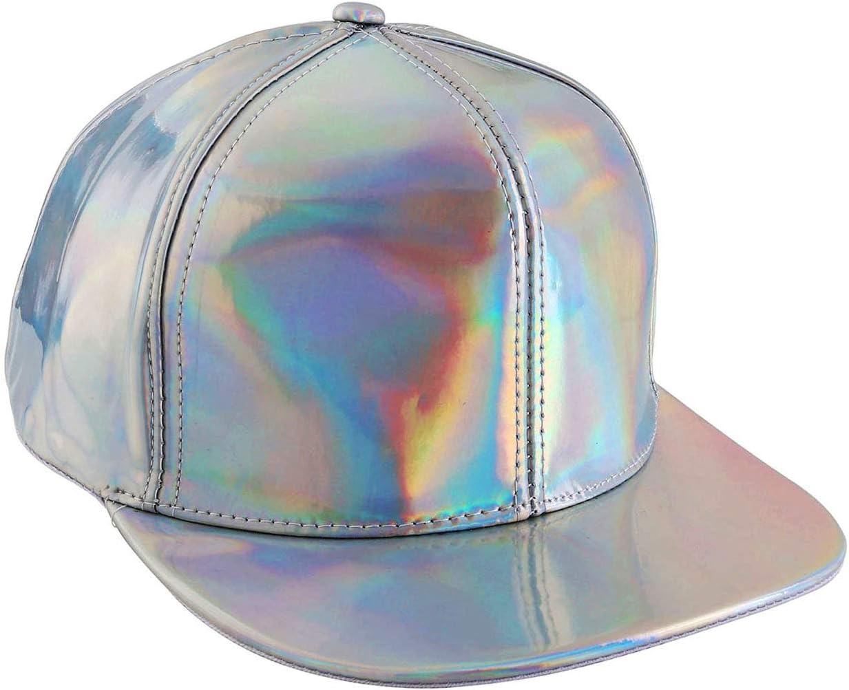 FALETO Adjustable Shiny Holographic Baseball Cap Rainbow Reflective Hip Hop Rave Hat Metallic Casual Cap