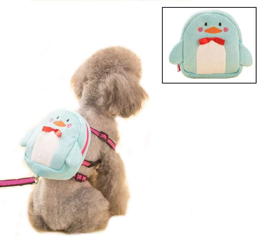 Stock Show Pet Cartoon Backpack Harness with Leash, Puppy Cute Animal Back Pack Saddle Bags with Lead for Dog Outdoor Training Walking, Blue