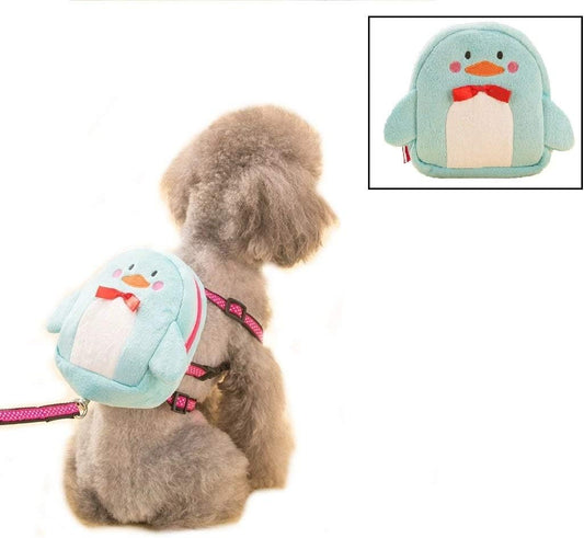Stock Show Pet Cartoon Backpack Harness with Leash, Puppy Cute Animal Back Pack Saddle Bags with Lead for Dog Outdoor Training Walking, Blue