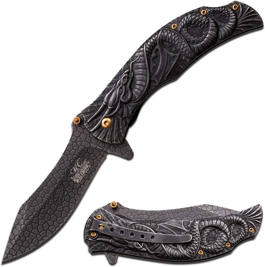 Masters Collection MC-A014SW Spring Assist Folding Knife, Black Blade, Black Handle, 4.75-Inch Closed