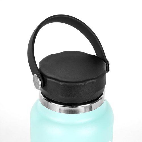 Linkidea Wide Mouth Water Bottle Lid with Handle Compatible with Hydro Flask Wide Mouth 12/16/18/20/32/40/64oz, Waterbottle Replacement Wide Mouth Flex Cap (Black)