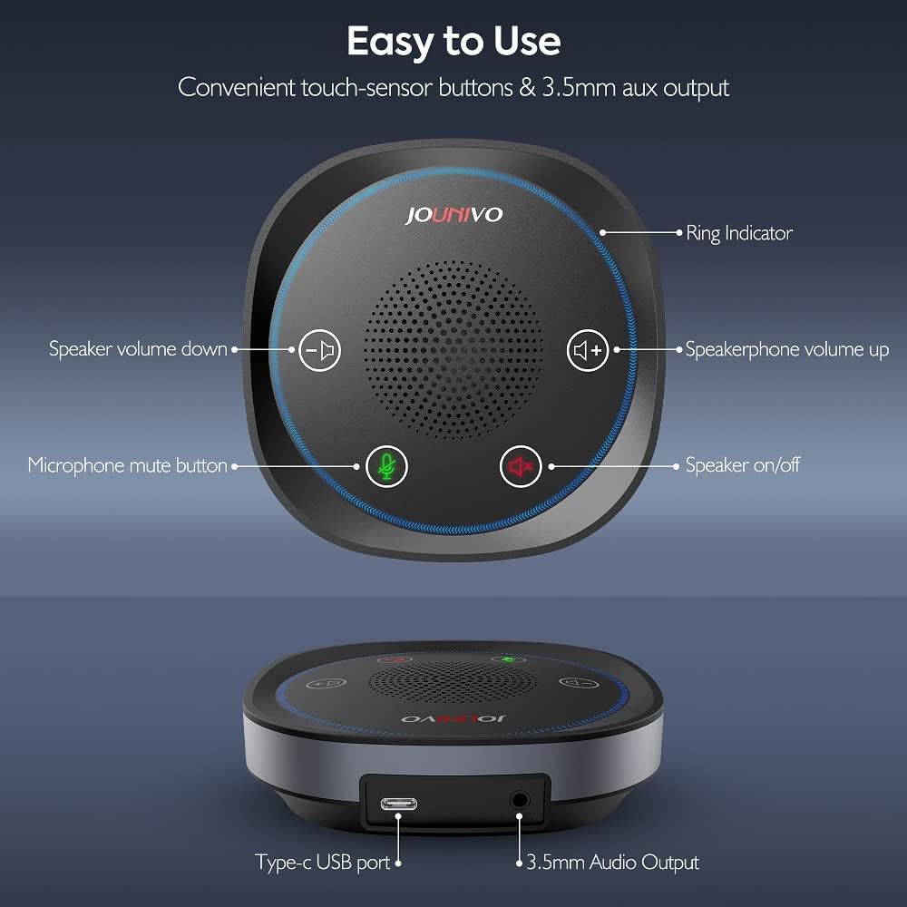 USB Speakerphone Microphone, Conference Speaker Omnidirectional Computer Mic, with 360º Voice Pickup, Touch-Sensor Buttons for Mute/unmute, Streaming, Call Speaker Skype, Webinar, Interview -(JV801)