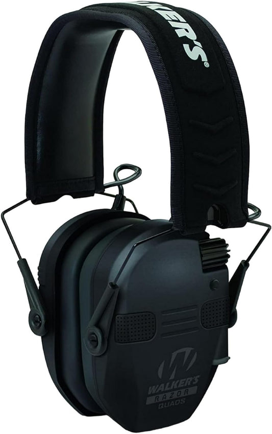 WALKER'S Razor Electronic Quad 4 Mics 23dB NRR Hearing Protection Sound Enhancing Hunting Shooting Earmuffs ,2 AAA Batteries