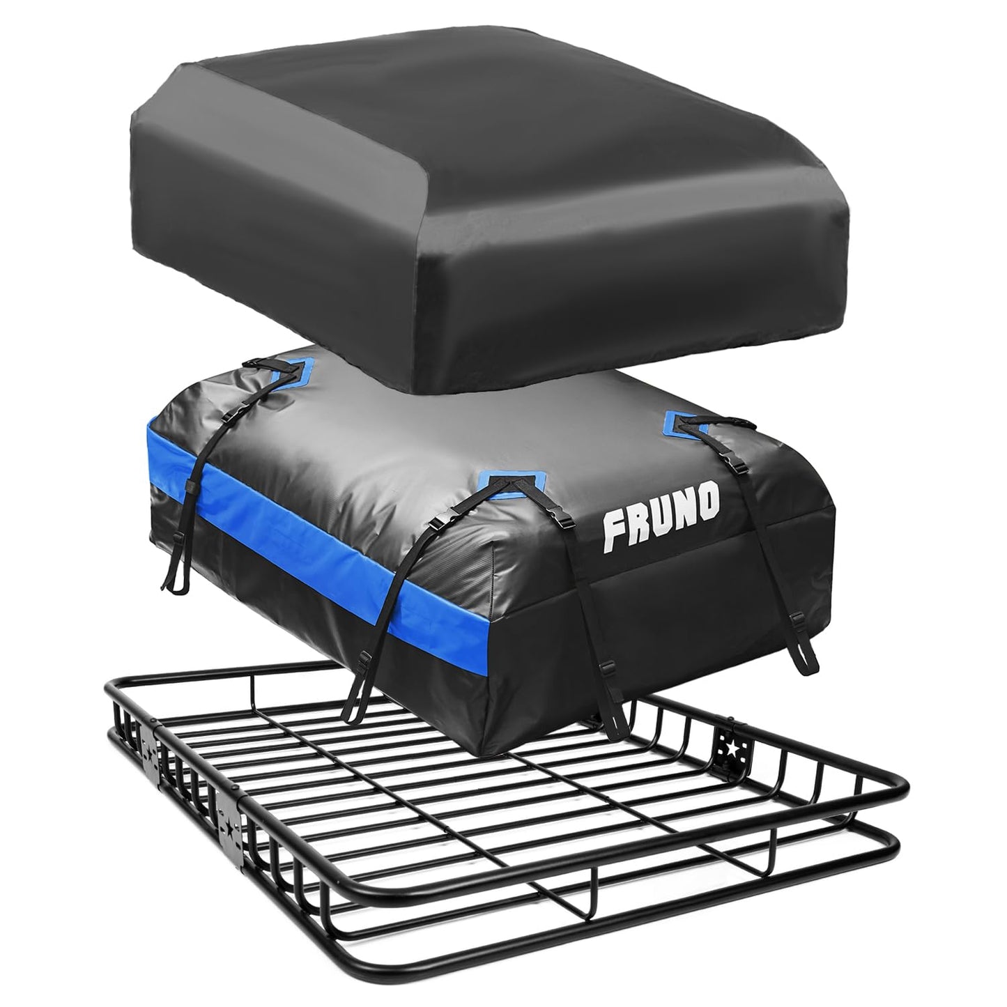FRUNO Roof Rack Cargo Carrier Universal Fit Vehicle Rooftop Cargo Carrier Basket with Waterproof 21 Cubic Feet Cargo Bag & Cover