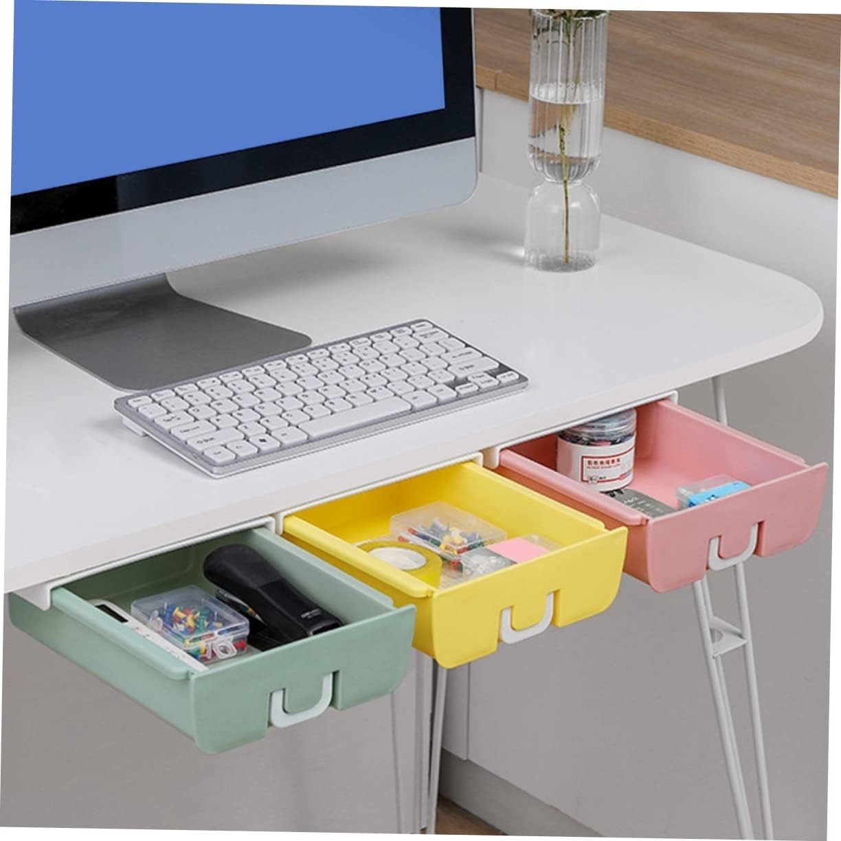 Homoyoyo Drawer Storage Box Hidden under Desk Organizer Smooth Surface Easy to Pull Holds Pencils Erasers Kitchen Items Jewelry