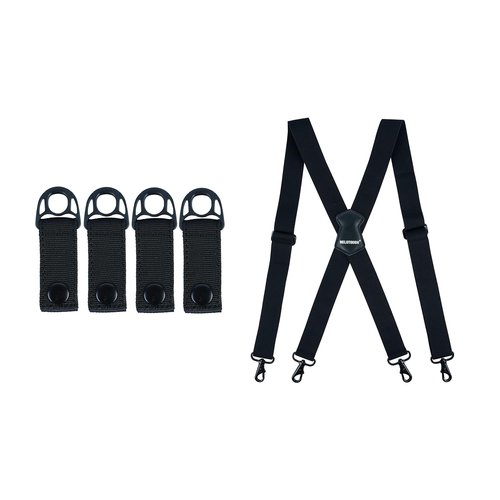 MELOTOUGH Tactical Suspenders Loops Attachment Duty Belt Keeper Snaps Belt Keeper,Mens Suspender 1.5 Inch Wide X Back Suspenders Black Adjustable Elastic Suspenders Braces with Heavy Duty Snap Hooks