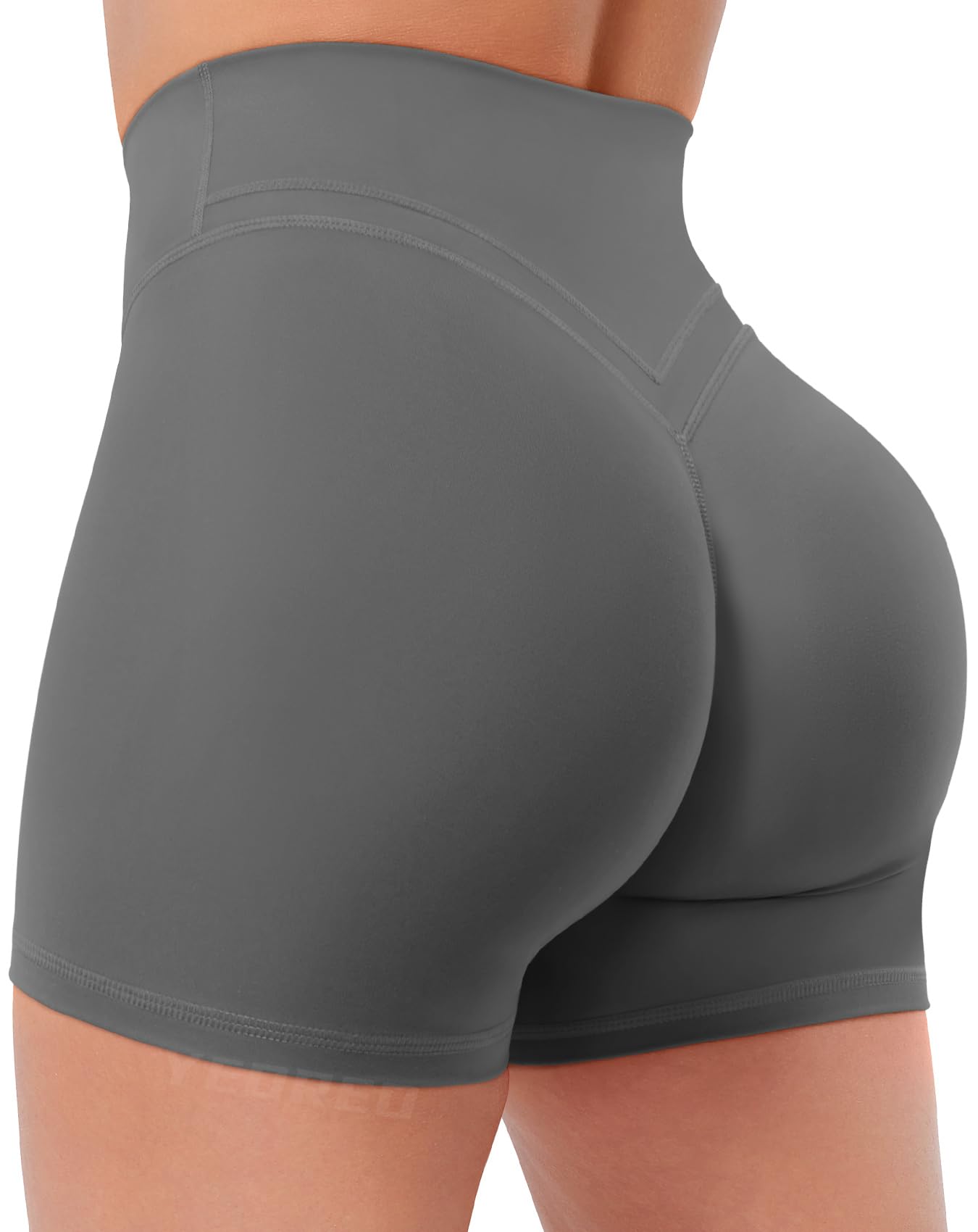 YEOREO Gym Workout Shorts for Women High Waisted Tummy Control Hidden Scrunch 4.5" Booty Shorts Julissa Cross Waist Yoga