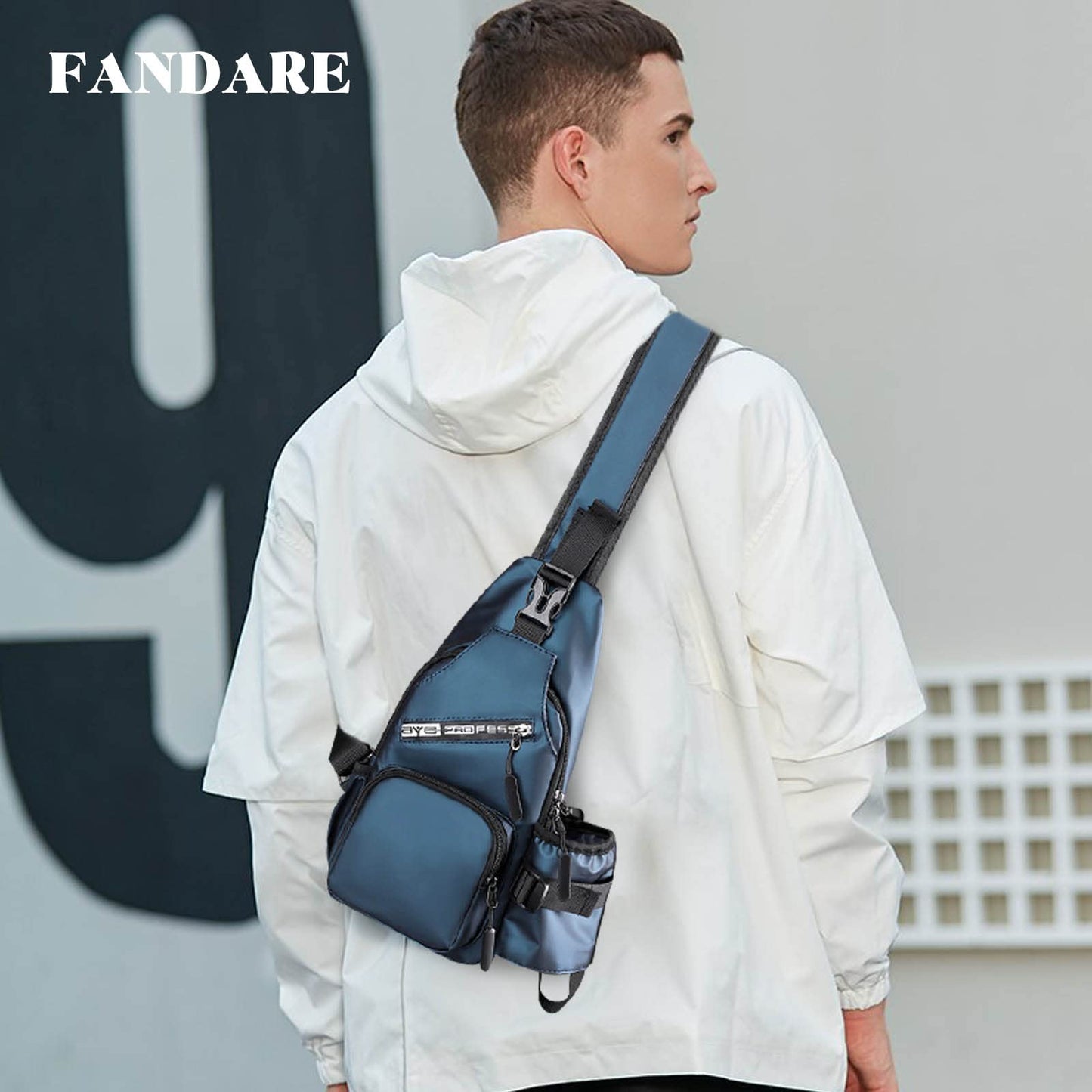FANDARE Sling Bags Chest Shoulder Backpack Men Crossbody Bags Cover Pack Rucksack Crossbody Bag for Travel Hiking Bicycle Sport Gym Daypacks with water bottle holder Waterproof Nylon Blue