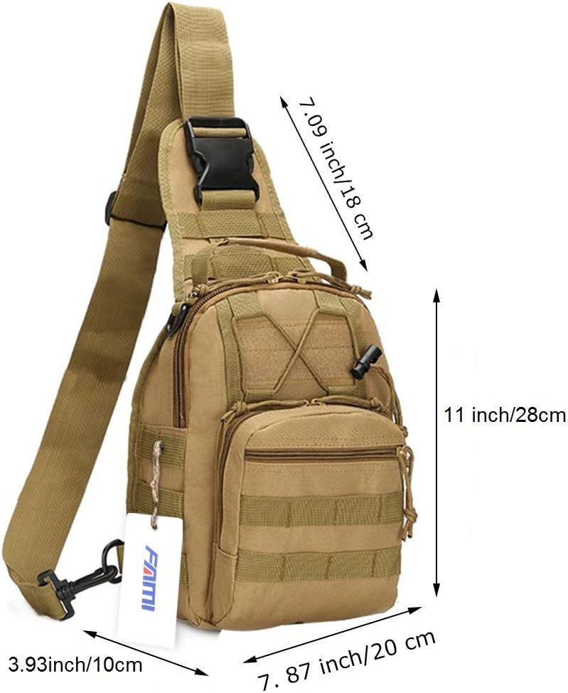 FAMI Outdoor Tactical Bag Backpack, Military Sport Bag Pack Sling Shoulder Backpack Tactical Satchel for Every Day Carry (Black)