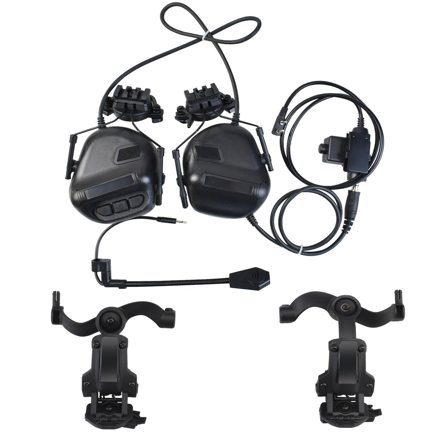 Hdlsina Tactical Shooting headset with U94 PTT 2pin and ARC Rail Adapter Noise Reduction & Sound Pickup Ear Protection (Black)