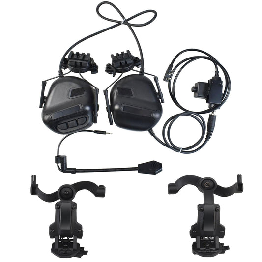 Hdlsina Tactical Shooting headset with U94 PTT 2pin and ARC Rail Adapter Noise Reduction & Sound Pickup Ear Protection (Black)