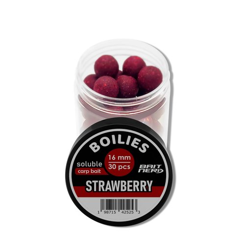Bait Nerd 30pcs, 16mm, Strawberry Natural Premium Soluble Boilies | Carp Fishing Bait | for Hair Rig, Chod Rig, Flat Feeder | Carp, Buffalo, Catfish (Strawberry)