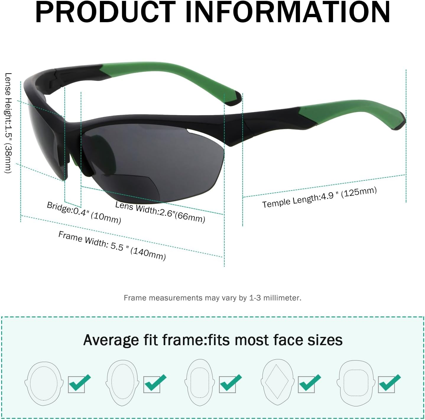 Eyekepper TR90 Frame Bifocal Sports Sunglasses Baseball Running Fishing Driving Golf Softball Hiking Sunshine Readers