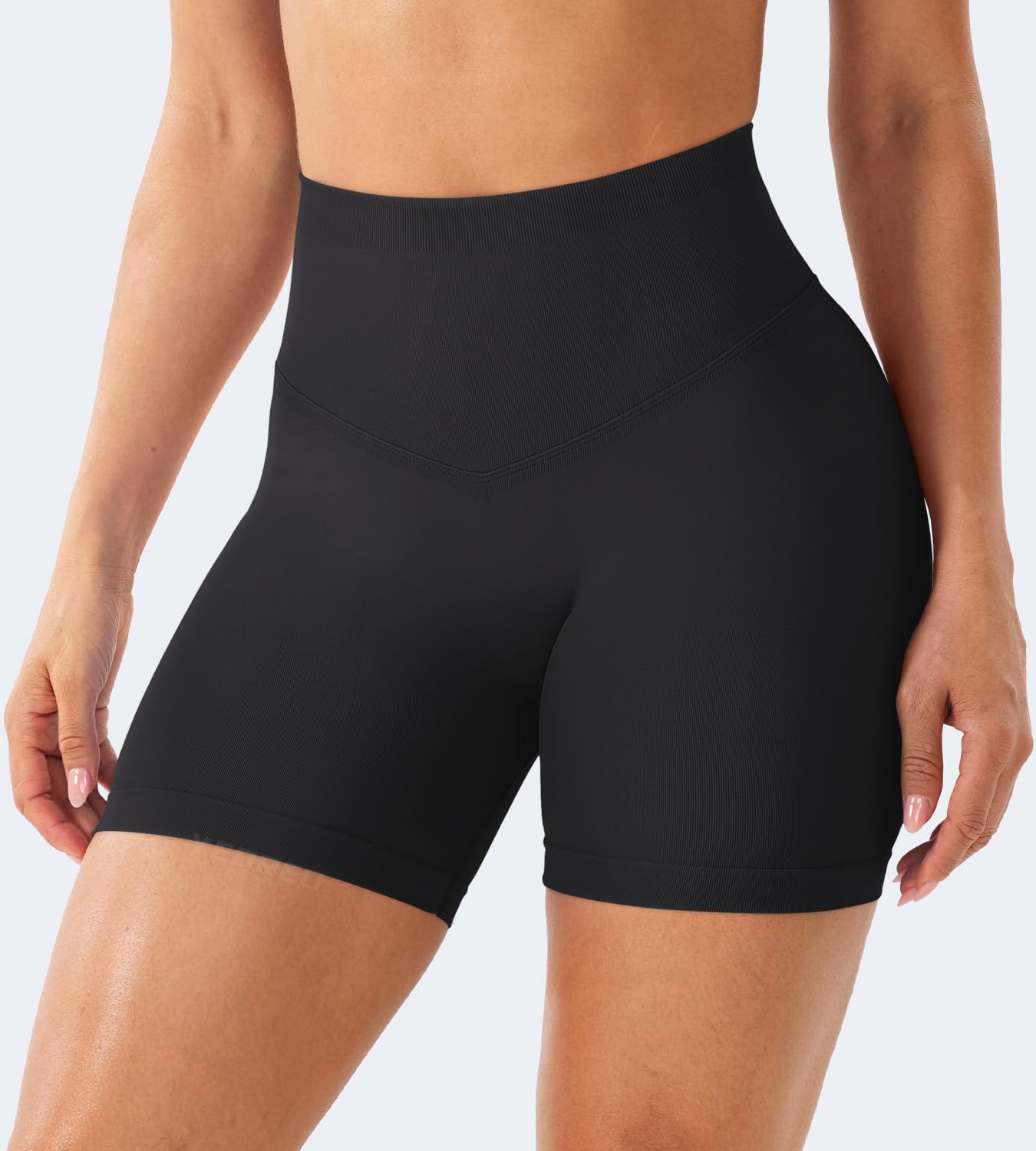 YEOREO Workout Shorts Womens Butt Lifting 4.5" Seamless Hidden Scrunch High Waist Gym Tummy Control Christiy Biker Shorts Black M