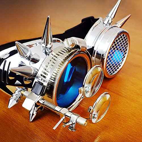Victorian Magnifying Steampunk Goggle Glasses Cyber Punk Spiked Gothic Cosplay Eye Glasses Double Ocular