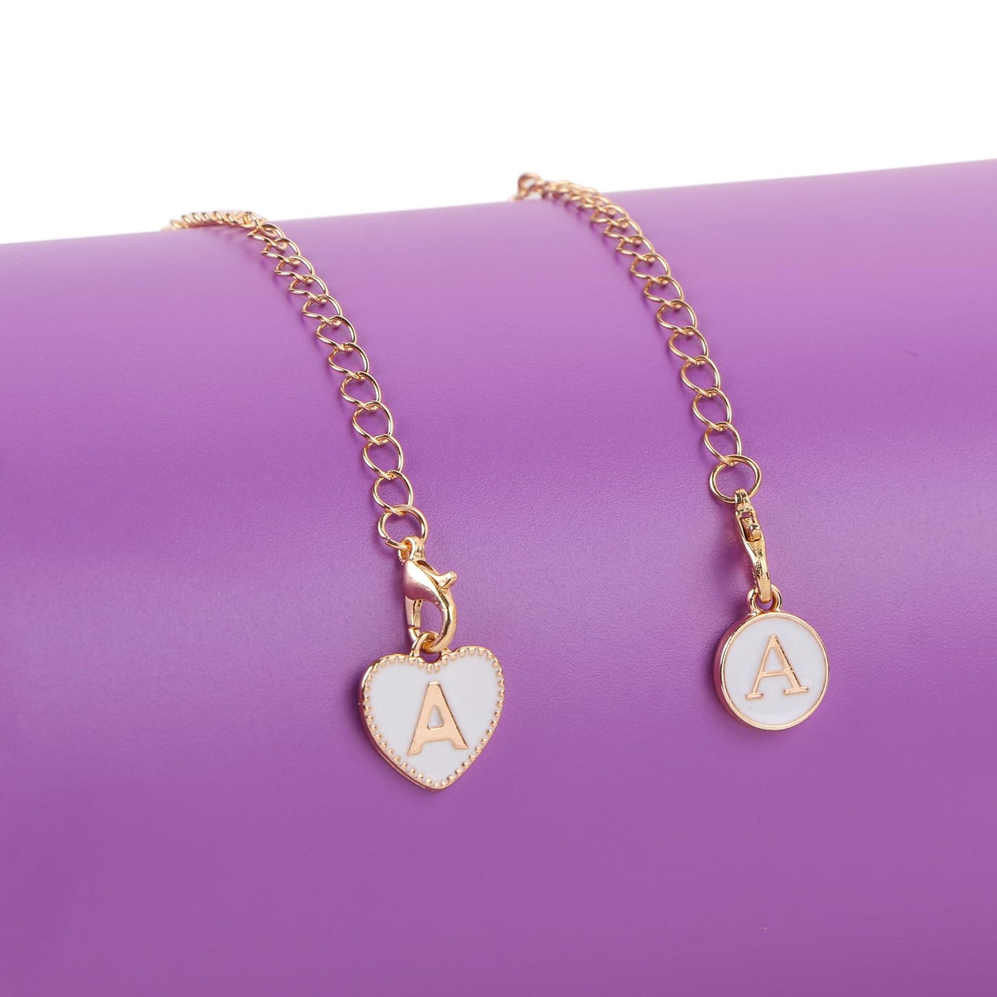 HOMICO 2PCS Round Heart Shaped Letter Chain Accessories for Stanley Cup Personalized Name ID Letter Chain Accessories for Stanley Tumbler, A