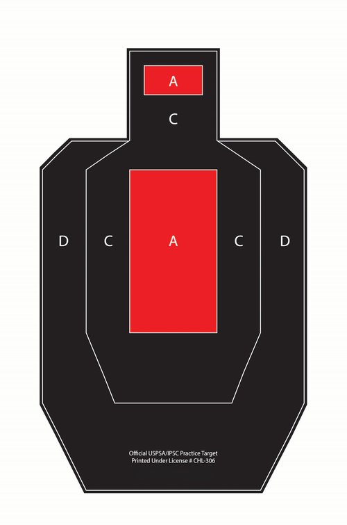 Official USPSA/IPSC Practice Paper Shooting Targets, Competition Torso Target, Paper Silhouette Shooting Target, Shooting Range, Rifles, Handguns, & Shotguns (100, USPSA Reverse Red Center)