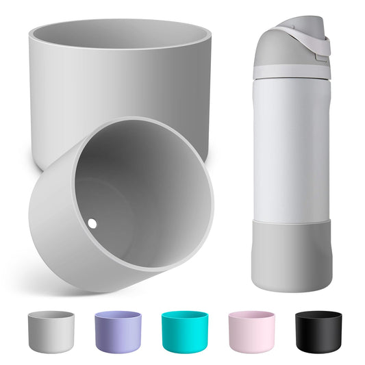 Alwenid 2PCS Silicone Water Bottle Boot for Owala 24 Oz, Anti-Slip Protective Sleeve Bottom Bumper Protector for FreeSip, Twist, and Flip Stainless Steel Water Bottles (Milky Gray)