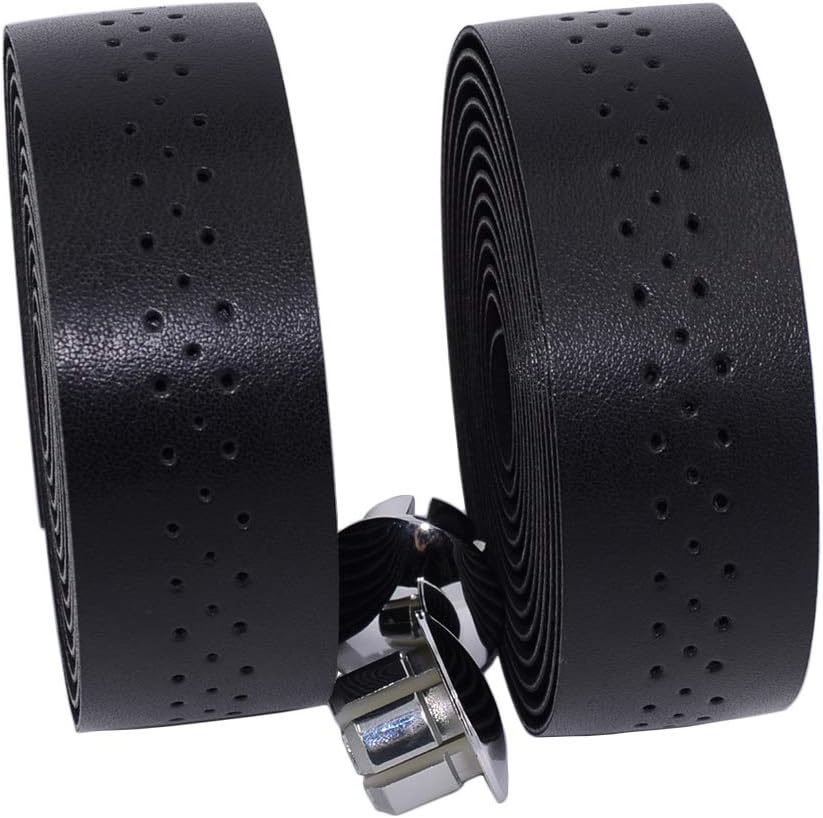 KINGOU Handlebar Tape Luxury PU Leather Bar Tape Fixed Gear/Road Bike Bar Wrap with 2 Reflective Plug