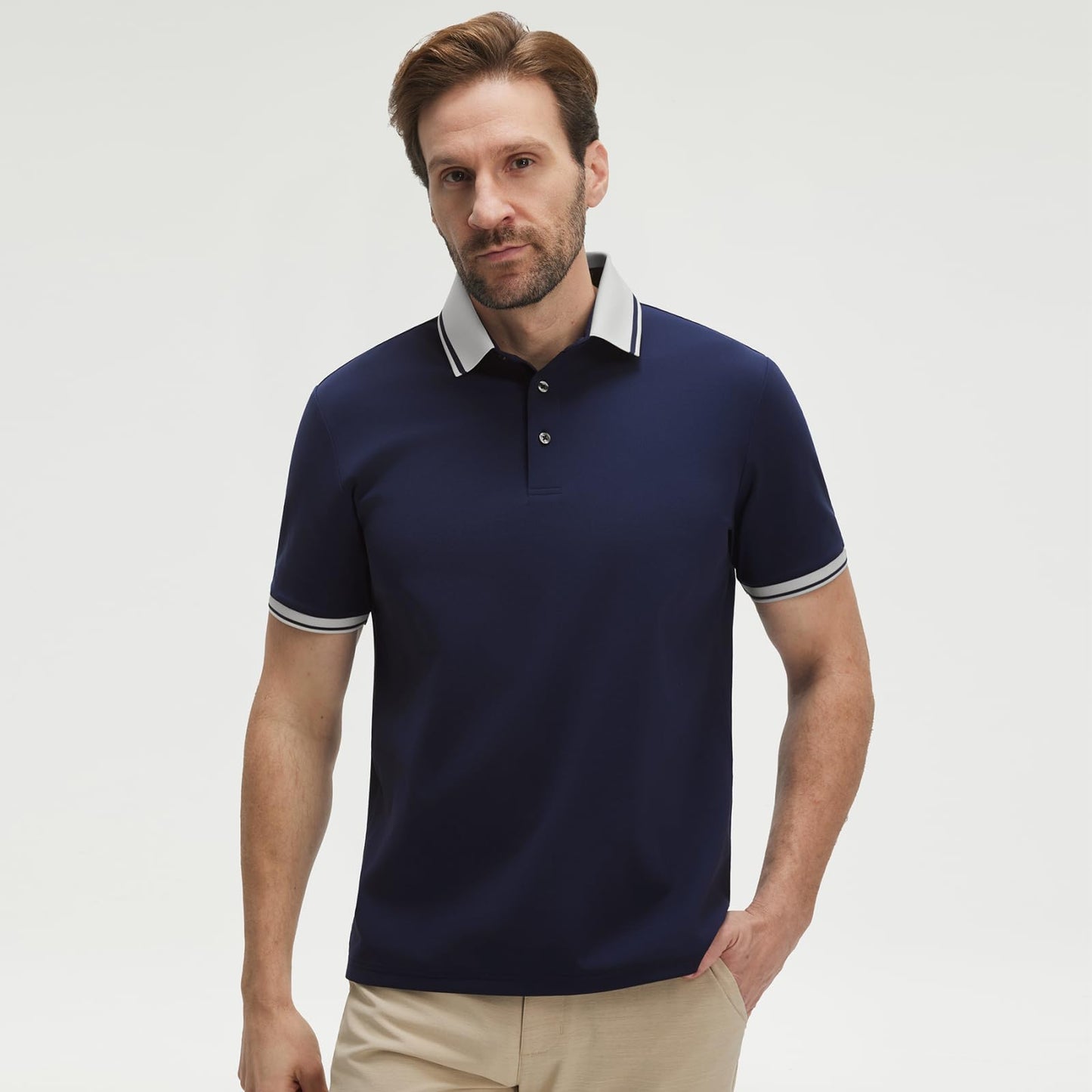 M MAELREG Polo Shirts for Men Dry Fit Moisture Wicking Solid Performance Casual Sport Mens Golf Shirts Short Sleeve Navy