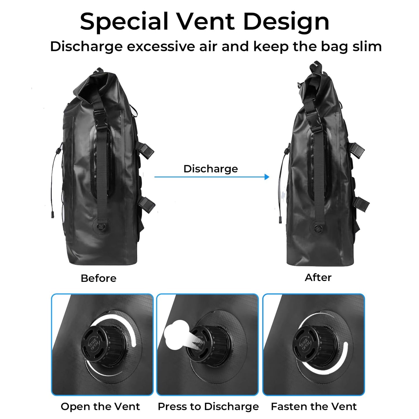 AFISHTOUR 35L Waterproof Backpack for Men and Women - Roll-Top Floating Dry Bag Backpack for Kayaking, Rafting, Boating, Beach (Black)