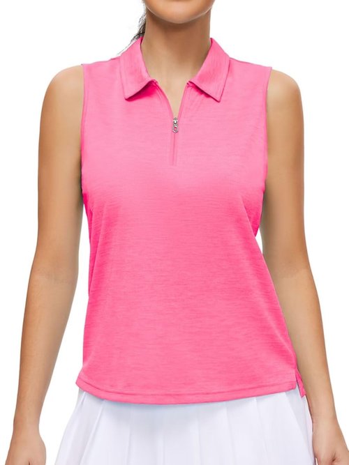 Pdbokew Women's Polo Shirts Quarter-Zip Golf Shirts Sleeveless Tops Hot Pink Large