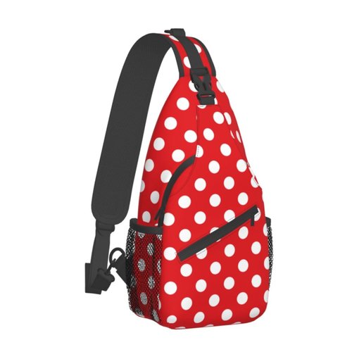 Cuczpau Crossbody Bags For Women Men Red White Polka Dot Sling Backpack Chest Shoulder Bag Gym Cycling Travel Hiking Daypack