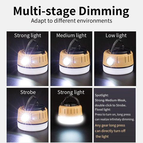 BY-J LED Camping Lantern Rechargeable 310LM, 4 Light Modes, Portable Waterproof Tent Light, Lightweight Emergency Light for Hurricane, Power Outages, Home, Hiking, Water-Resistant, Beige