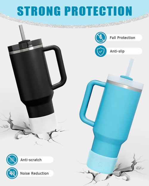 WeLiu 2 Packs Glitter Silicone Boots Bottom Covers for Stanley Quencher H2.0 20-40 oz Tumbler, Stanley IceFlow Flip 20 oz 30 oz, Hydro Flask Water Bottle 12-24 oz (Blue, Translucent Silver)