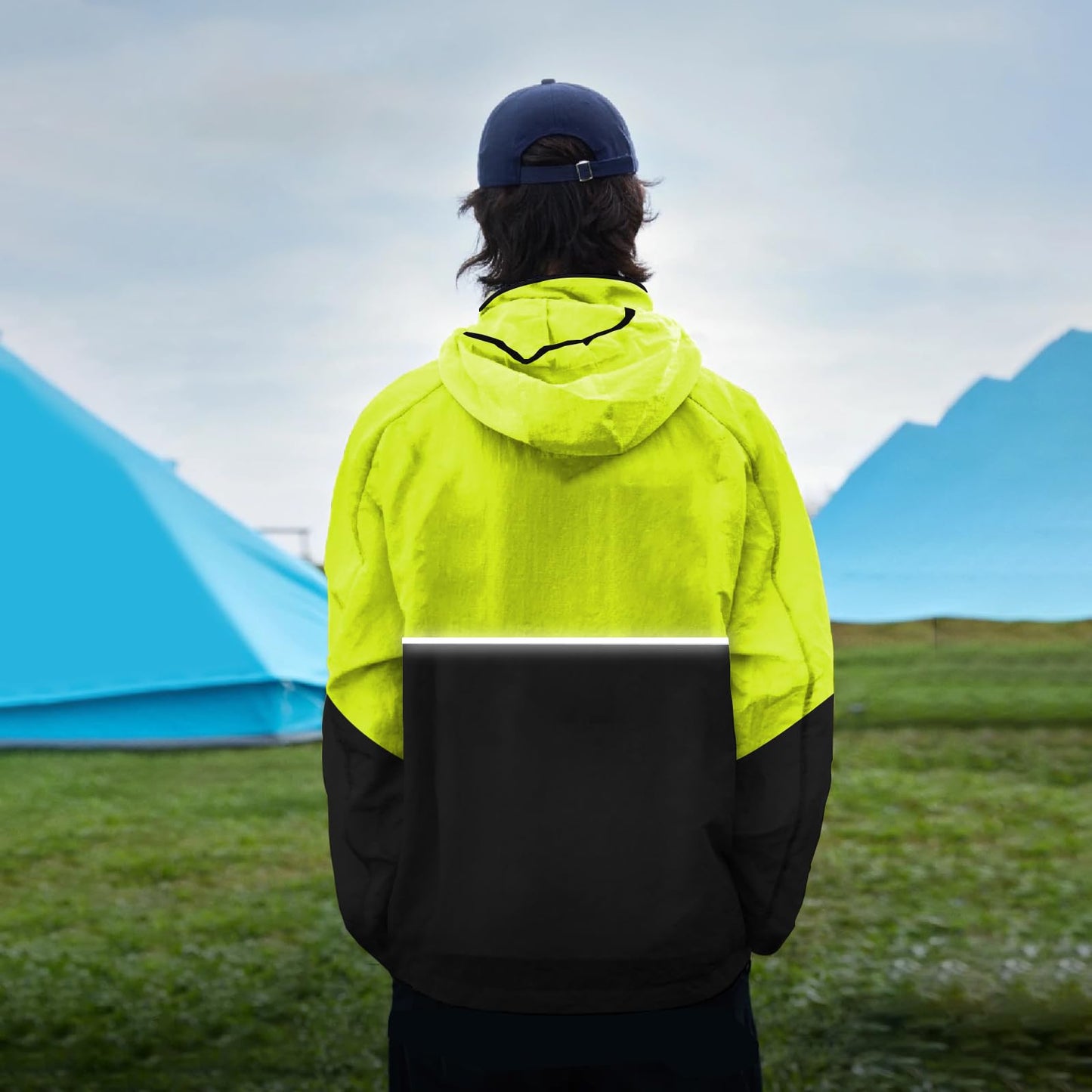 CGLRybO Cycling Jacket Mens Lightweight Running Windbreaker Hooded Quick-dry Hiking Travel Rain Coats Reflective