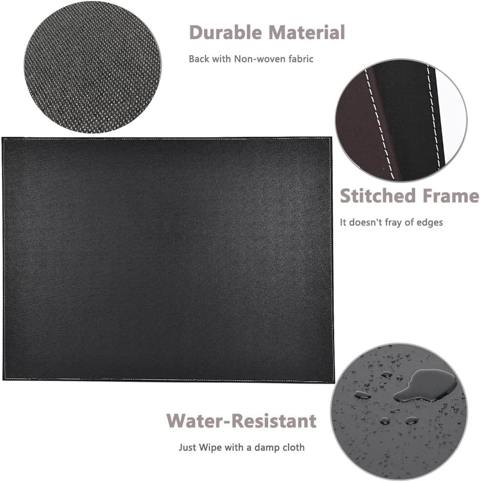 KINGFOM Ultra-Smooth PU Leather Desk Pad & Mat Office Desk Drawing & Writing Board A3/ A4 File Paper Clip Table Protector Mat on Top Large 24''x18'' (Black)