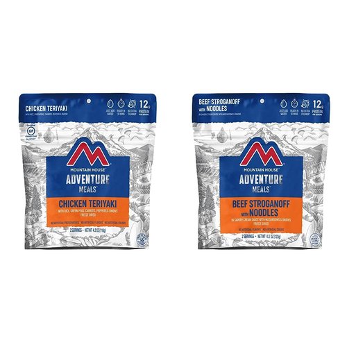 Mountain House Chicken Teriyaki with Rice (2 Servings) and Beef Stroganoff with Noodles (2 Servings) | Freeze Dried Backpacking & Camping Food