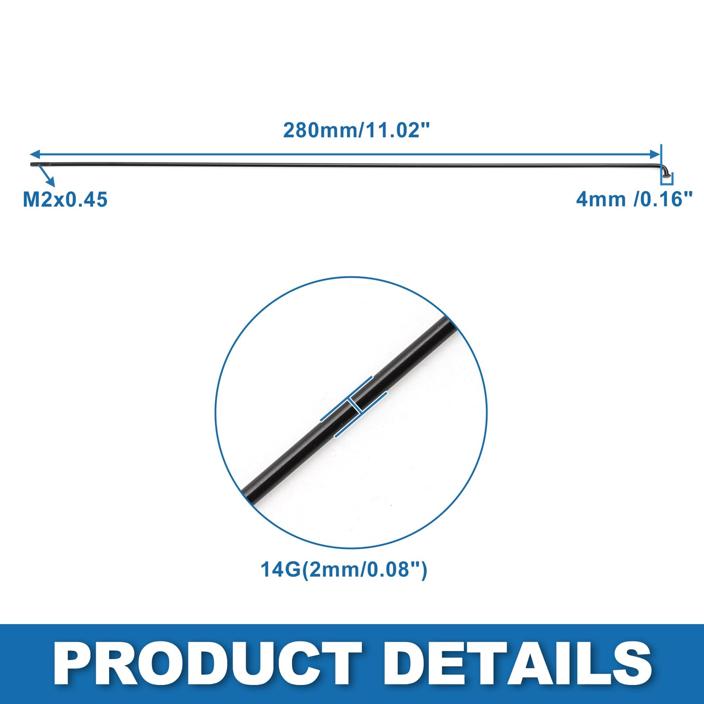 A ABSOPRO Bike Bicycle Spokes 14G 280MM Mountain Bike Spokes Steel Black 36Pcs