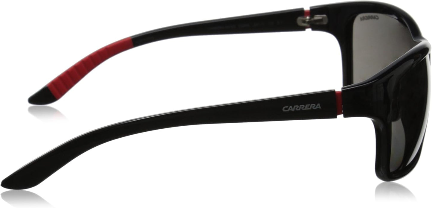 Carrera Sunglasses (Safilo Group) CA8013/S Rectangular Sunglasses, Shiny Black & Gray Polarized, 58 mm