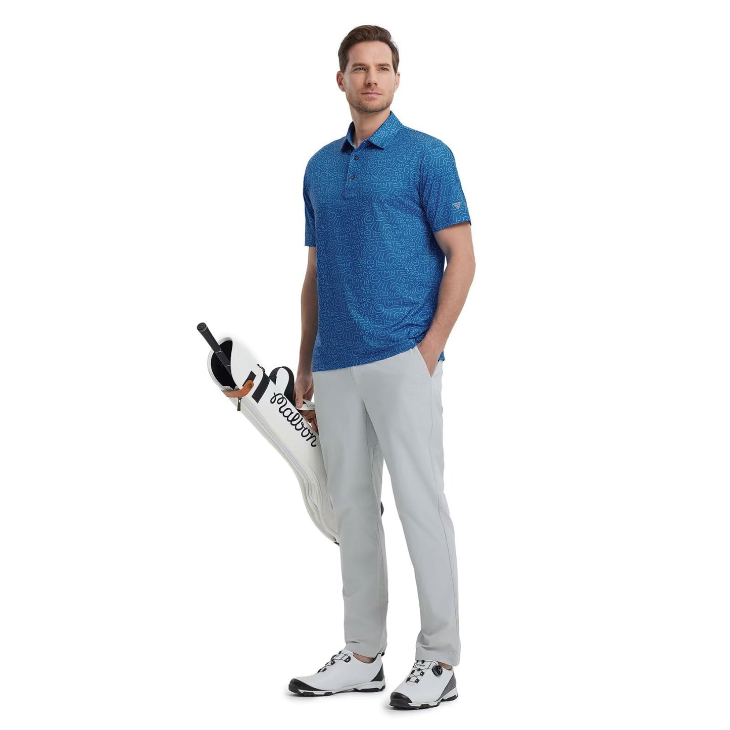 M MAELREG Mens Golf Shirt Short Sleeve Dry Fit Print Moisture Wicking Performance Patterns Collared Polo Shirt