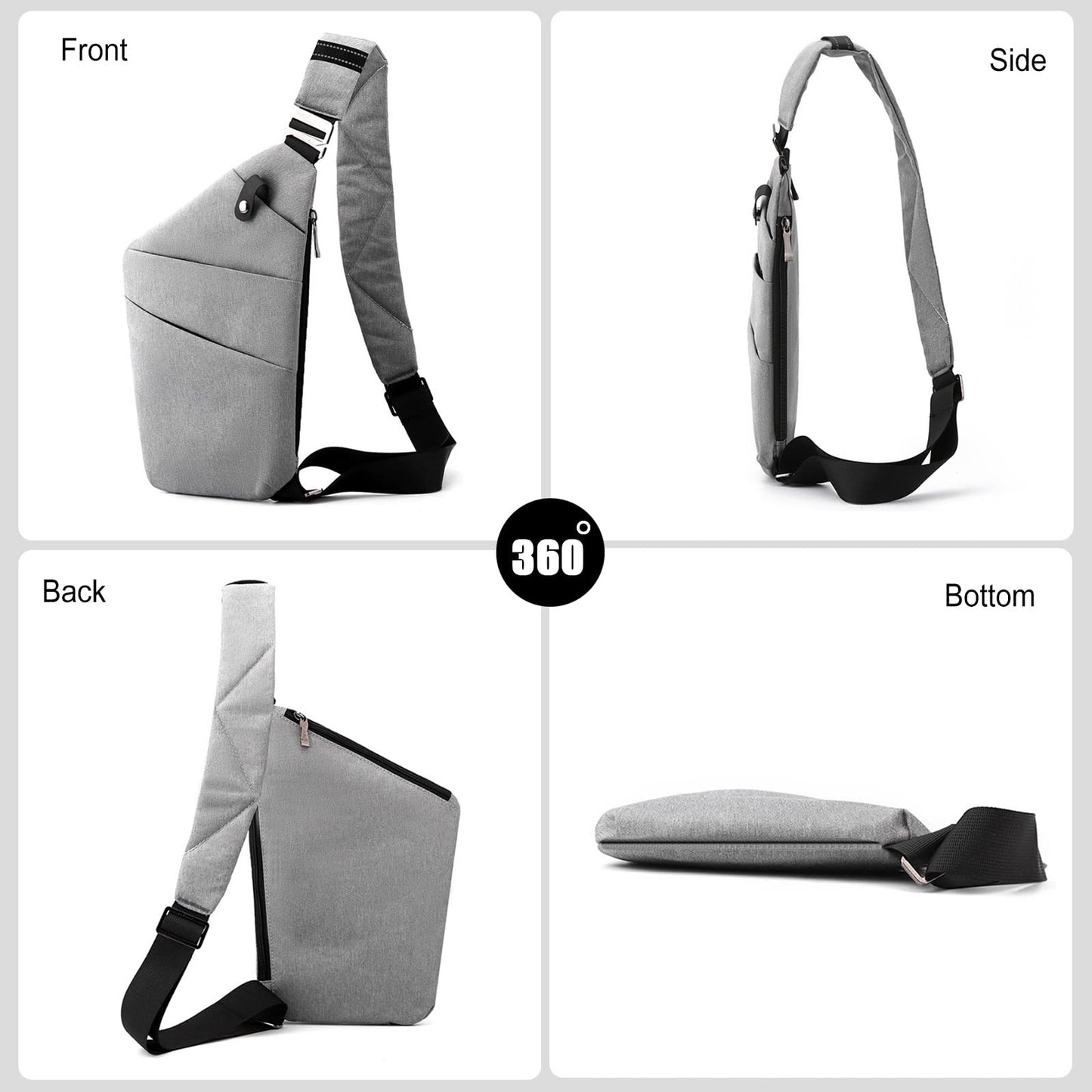 FANDARE Anti-Theft Sling Bags Chest Shoulder Backpack Crossbody Bags Cover Pack Rucksack Crossbody Bag for Men Women Travel Hiking Bicycle Sport Gym Daypacks Waterproof Nylon Gray B