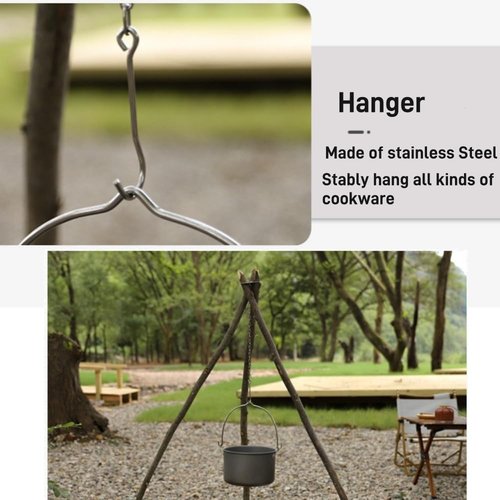 LSOSVSEU Camping Tripod Board - Turn Branches into Campfire Tripod, with Adjustable Chain to Hang Cookware, Open Fire Cooking Accessories for Picnic, Camping, Outdoor Sports (Stainless Steel)
