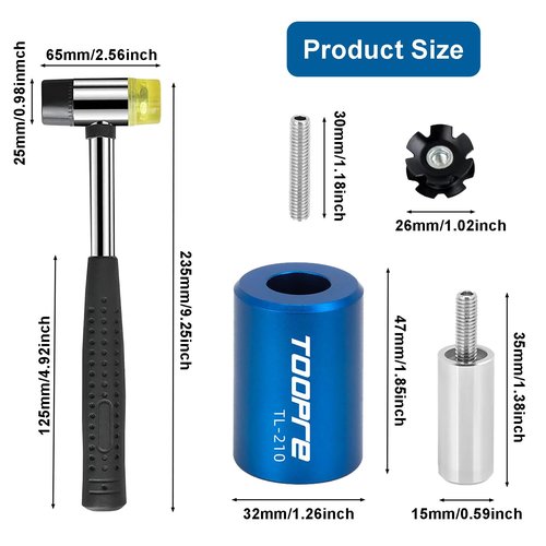 Ragyzity 7 PCS Bike Bicycle Fork Star Nut Setting Installer Install Tool with 3 Free Star Nuts, Bike Fork Installer Setting Tool and Rubber Hammers with Star Nuts, MTB Star Nut Tool