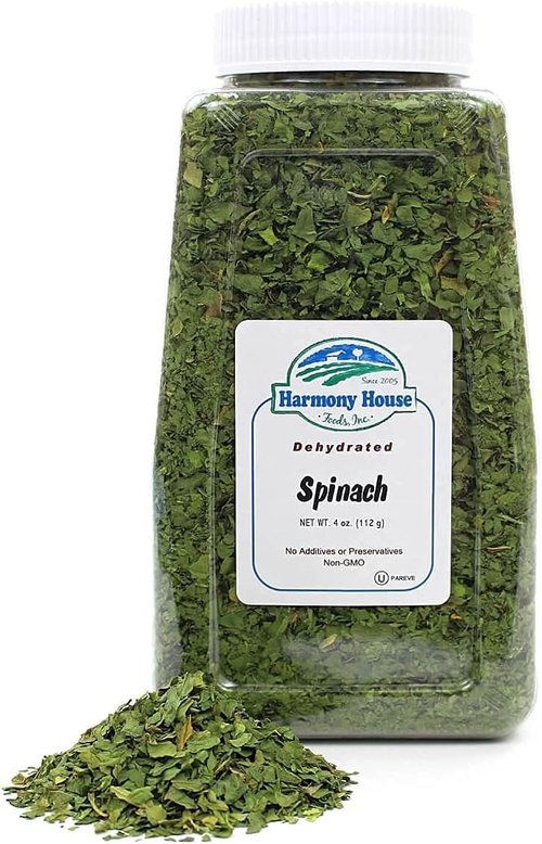 Harmony House Dried Spinach Flakes – Dehydrated Vegetables for Cooking, Camping, Emergency Supply and More