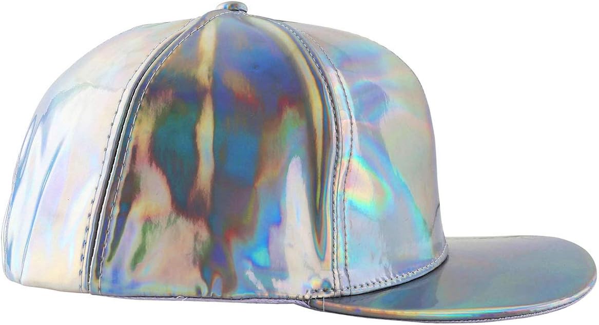 FALETO Adjustable Shiny Holographic Baseball Cap Rainbow Reflective Hip Hop Rave Hat Metallic Casual Cap