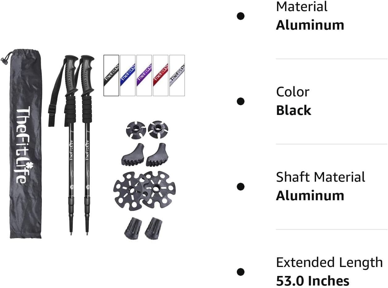 TheFitLife Nordic Walking Trekking Poles - 2 Sticks with Anti-Shock and Quick Lock System, Telescopic, Collapsible, Ultralight for Hiking, Camping, Mountaining, Backpacking, Walking, Trekking