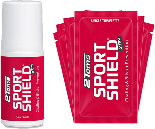 2Toms SportShield Xtra, Soothing All Day Anti-Chafe Prevention, Waterproof Protection from Thigh Chafing and Skin Irritation, Combo Pack, 1.5 Ounce Bottle & 6 Single-Use Towelettes