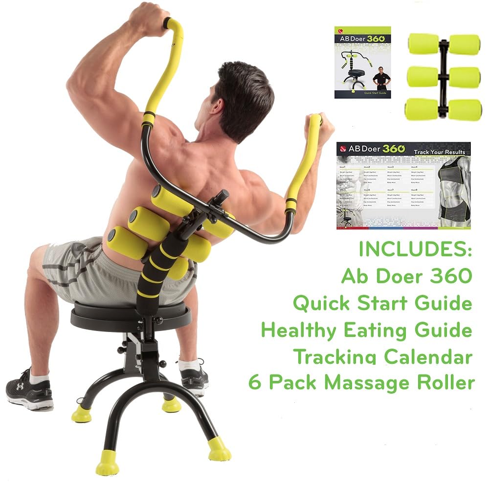 AB DOER 360 Fitness Machine System with 6pk Massage Roller Provides An Abdonimal And Muscle Activating Workout with Aerobics to Burn Calories