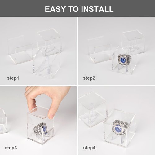 Championship Ring Display Case, Clear Tournament Championship Ring Holder Box, Acrylic Display Easel Box and Stand Holder for Baseball Softball Championship Rings Cheer Leading Rings, 10Pcs