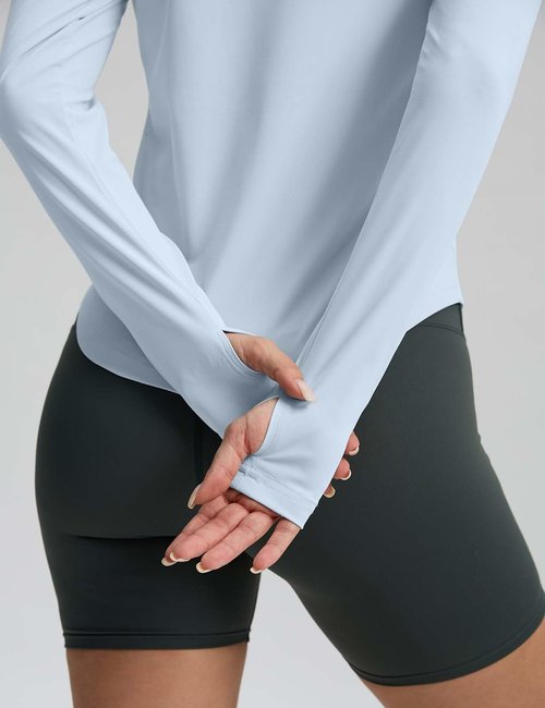 Long Sleeve Workout Tops for Women Lightweight Running Shirts Quick Dry Athletic Shirts Active Exercise Light Blue M
