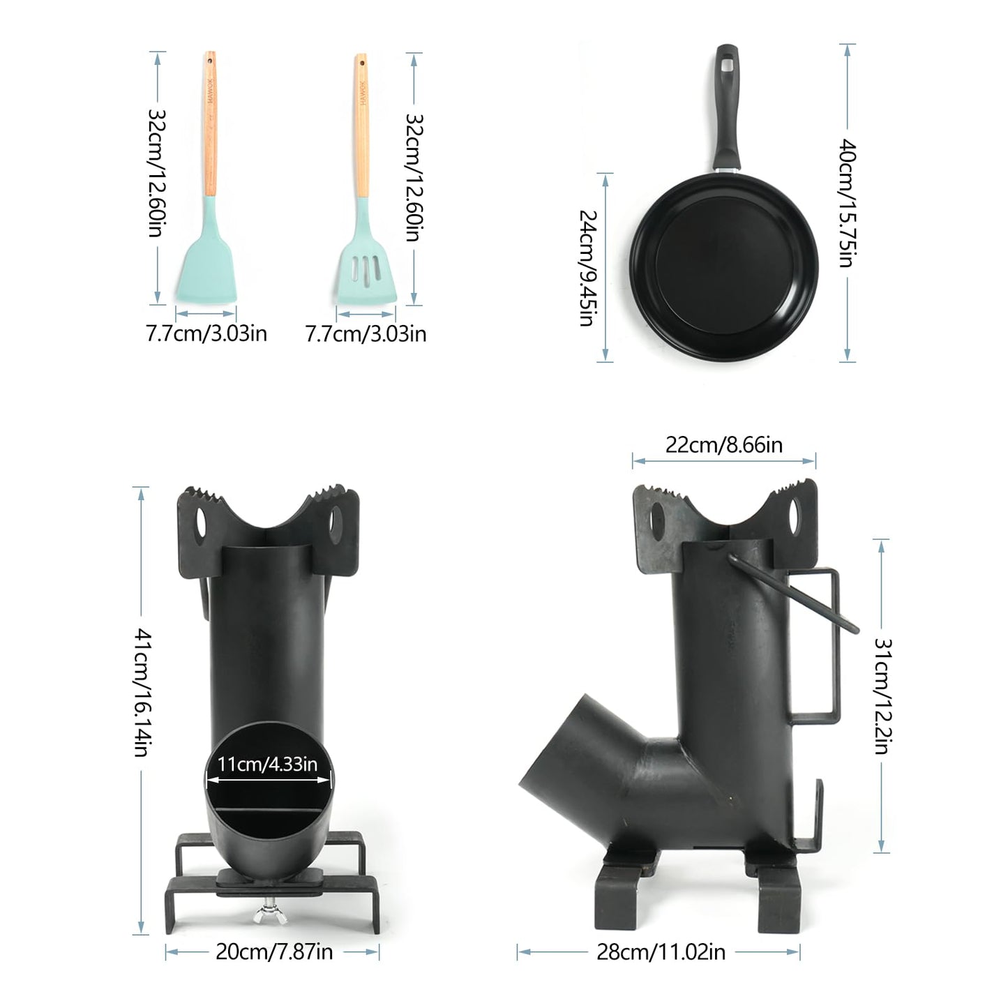 HAWOK Wood Burning Rocket Stove, Camping Rocket Stove for Outdoor Cooking with Skillet, Camp Cooking and Emergency Situations