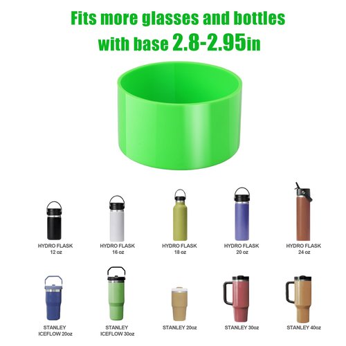PEUTIER Protective Silicone Boot for Stanley Cup 20-40oz, Anti-Noise Anti-Scratch Water Bottle Silicone Case BPA Free Bottom Silicone Sleeve Cover for Water Bottles with 2.8-2.95in Base(Neon Green)