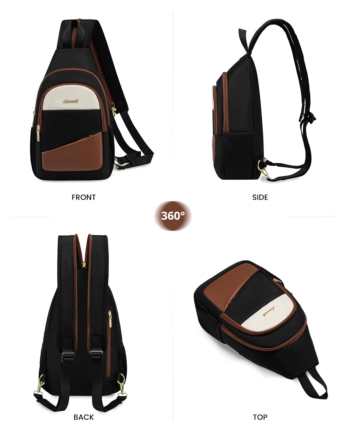 LOVEVOOK Sling Bag for Women, Convertible Sling Backpack, Small Water-resistant Daypack, Travel Chest Bag, Black, Brown, Beige
