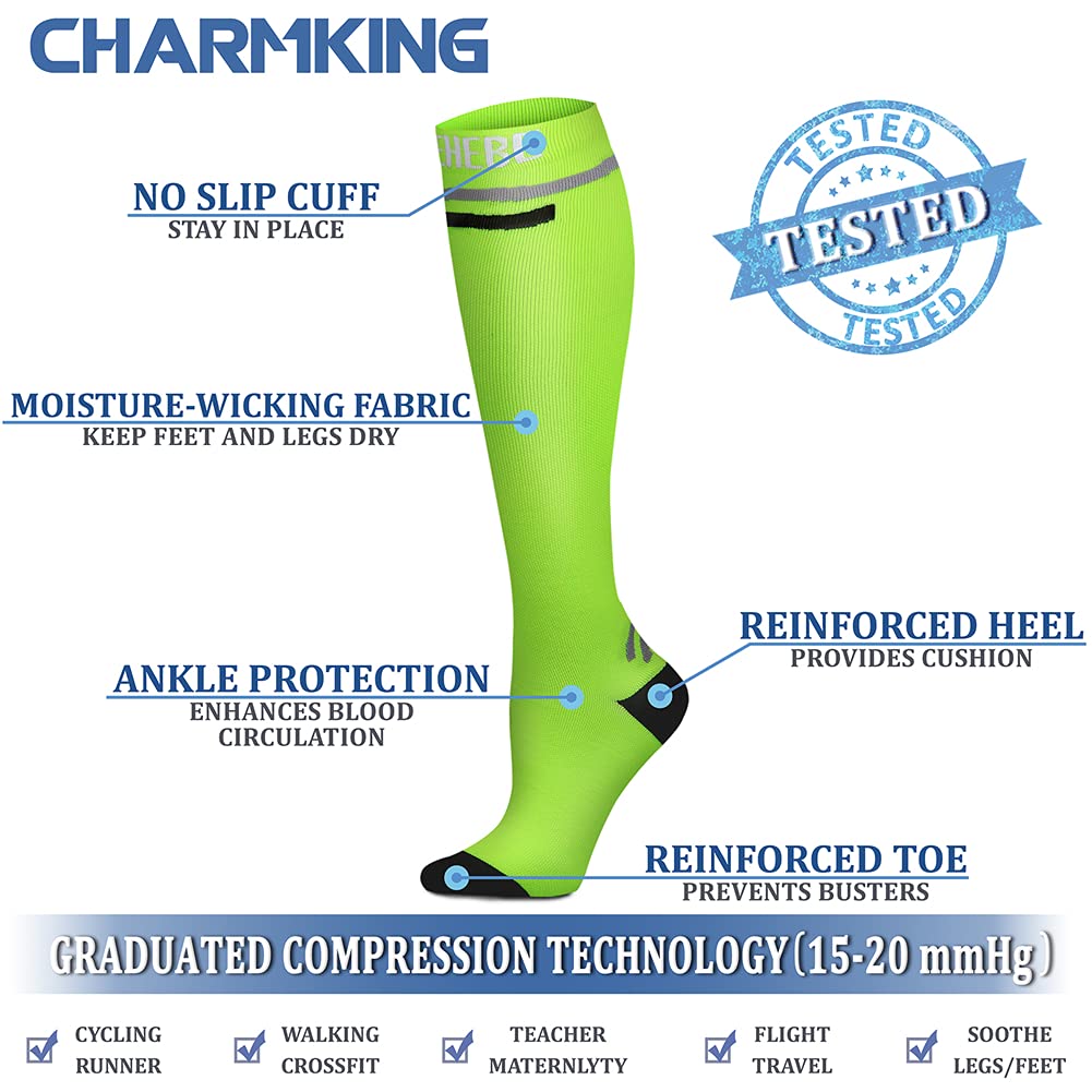 CHARMKING Compression Socks for Women & Men Circulation 15-20 mmHg is Best Graduated Athletic for Running, Flight Travel, Support, Pregnant, Cycling - Boost Performance, Durability (S/M, Multi 11)